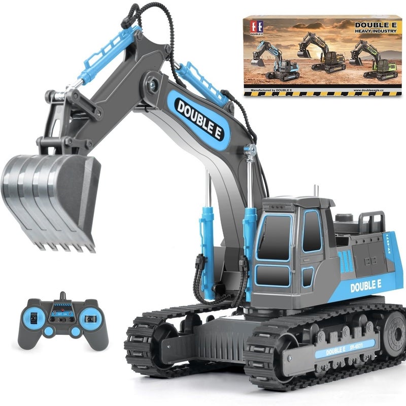 DOUBLE E Remote Control Excavator Toy RC Excavators Rechargeable Battery Digger Hydraulic Construction Toys Vehicles Xmas Gift for Boys Girls Kids 3-14 Yearsï¼ŒGray-Blue - Image 1